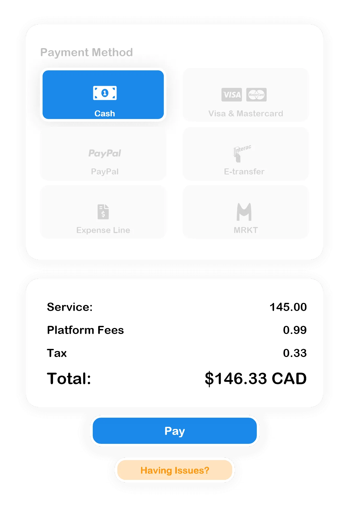 Service work order detail screen