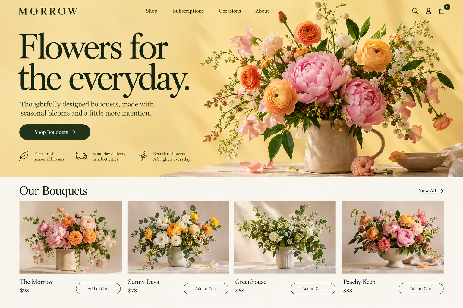 Morrow florist website with seasonal bouquet photography and a flower shop