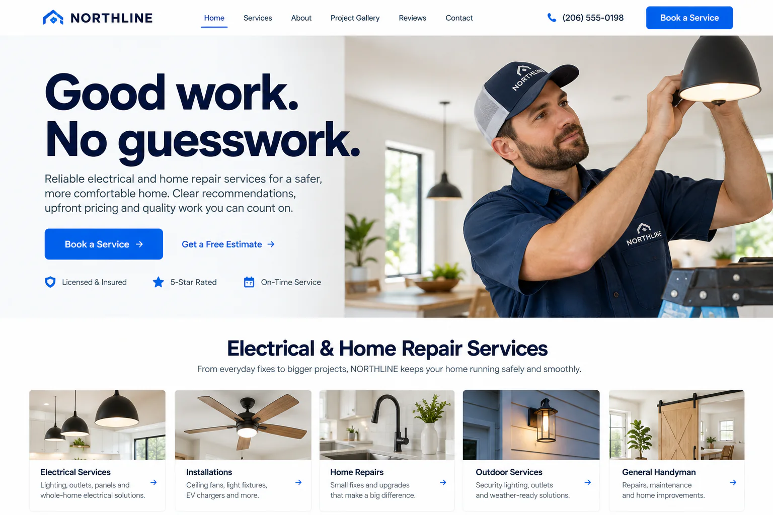 Northline electrical and home repair website with an electrician and service booking